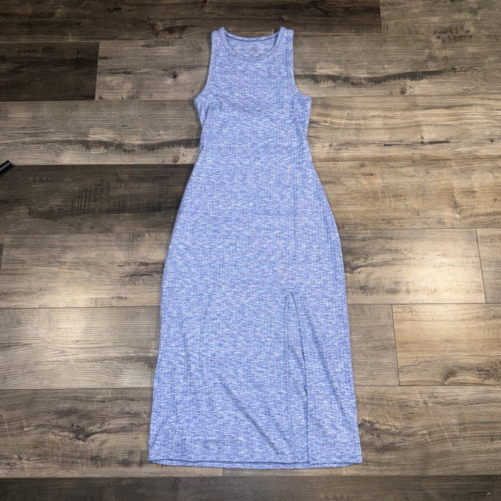 Aerie Blue Heather Maxi Dress Womens Small‎ Petite Racerback Cutout Side Slit